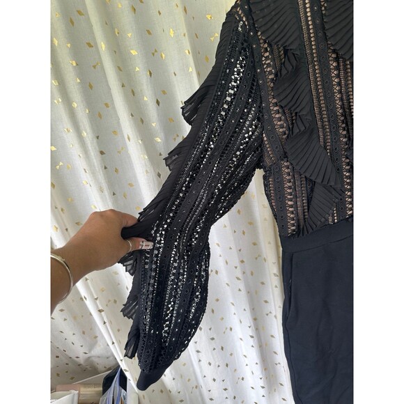 French Connection Patricia Lace Ruffled High Neck A-line Pockets Mini Dress 10 - Picture 3 of 8